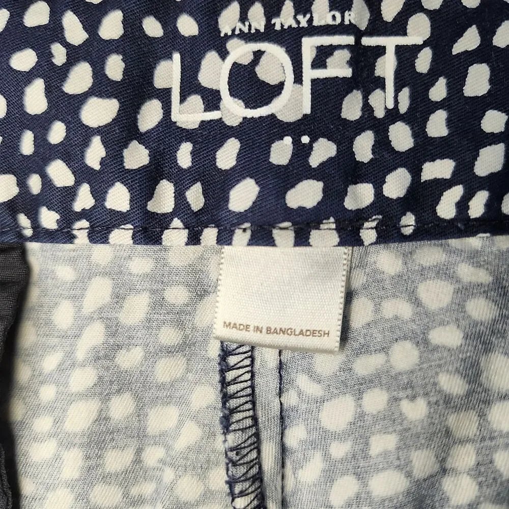 LOFT Original Crop Pants Women Size 14 Navy White Print Stretch Ann Taylor Loft - Picture 7 of 12